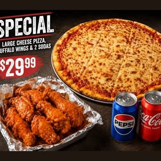 18" Pizza, 6 Wings & 2 Sodas Combo