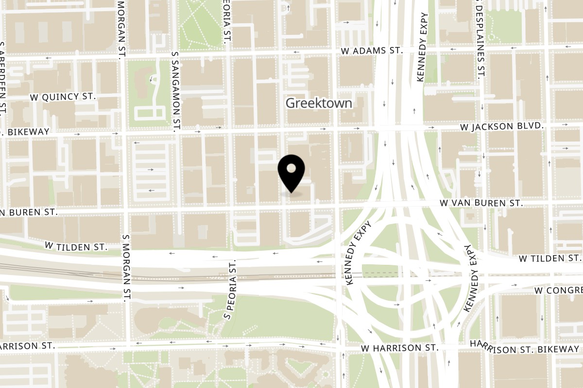 Map showing the location of Primos Chicago Pizza on 816 W Van Buren St in Chicago